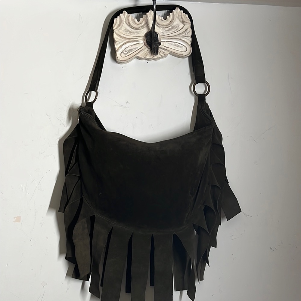 Berge Suede Leather Fringe Purse Bag